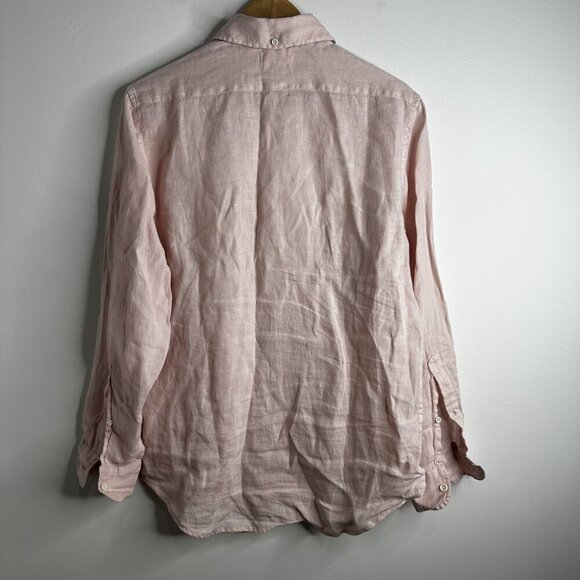 Taylor Stitch Shirt Mens 38 Pink Linen Long Sleeve Button Up Casual Lightweight - Picture 11 of 14